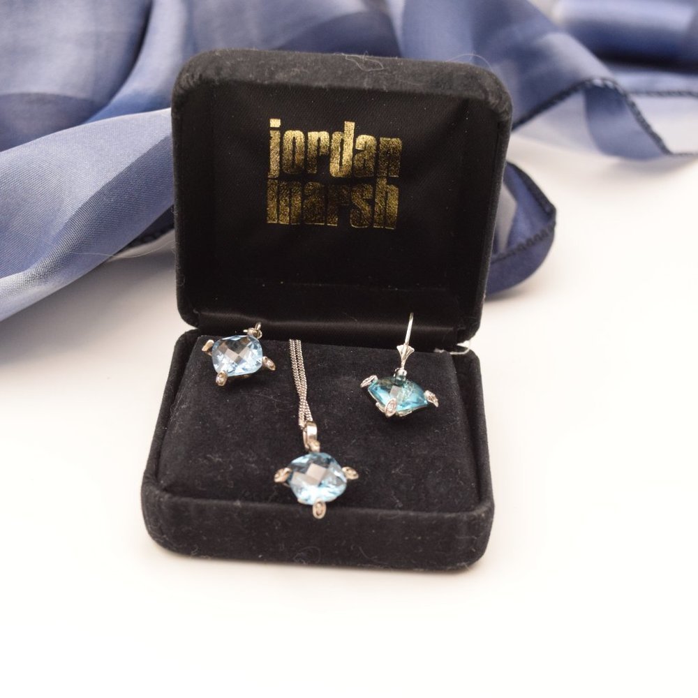 Vintage Jordan Marsh 925 Blue Spinel and Diamond Demi-parure Set